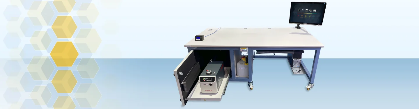 QE series laboratory equipment table with single, left-sided sound insulation