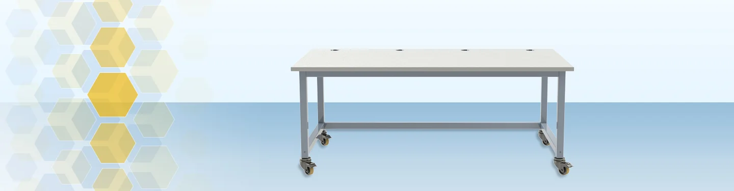 QE series laboratory equipment table with single, left-sided sound insulation